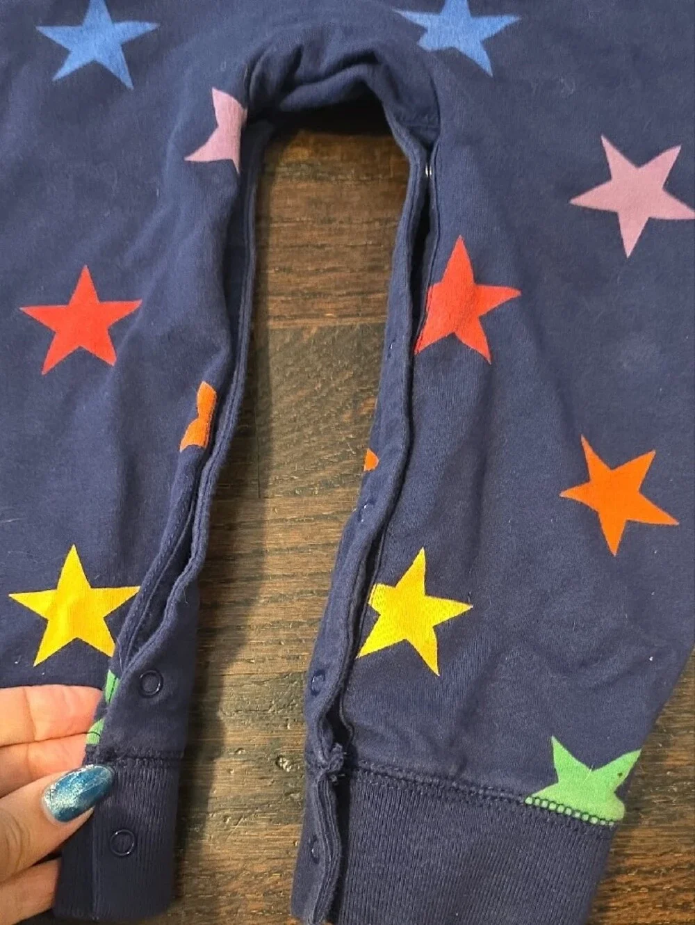 Primary Navy Footed One-Piece with Multicolor Stars